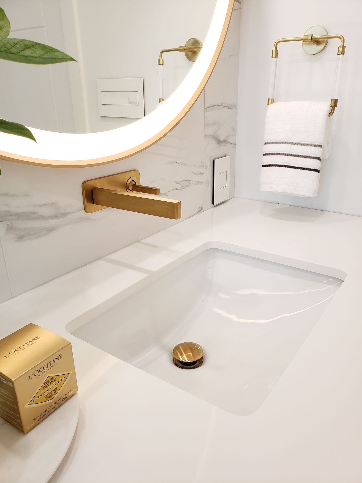 Brass and Lucite Hand Towel Bar adds a touch of elegance